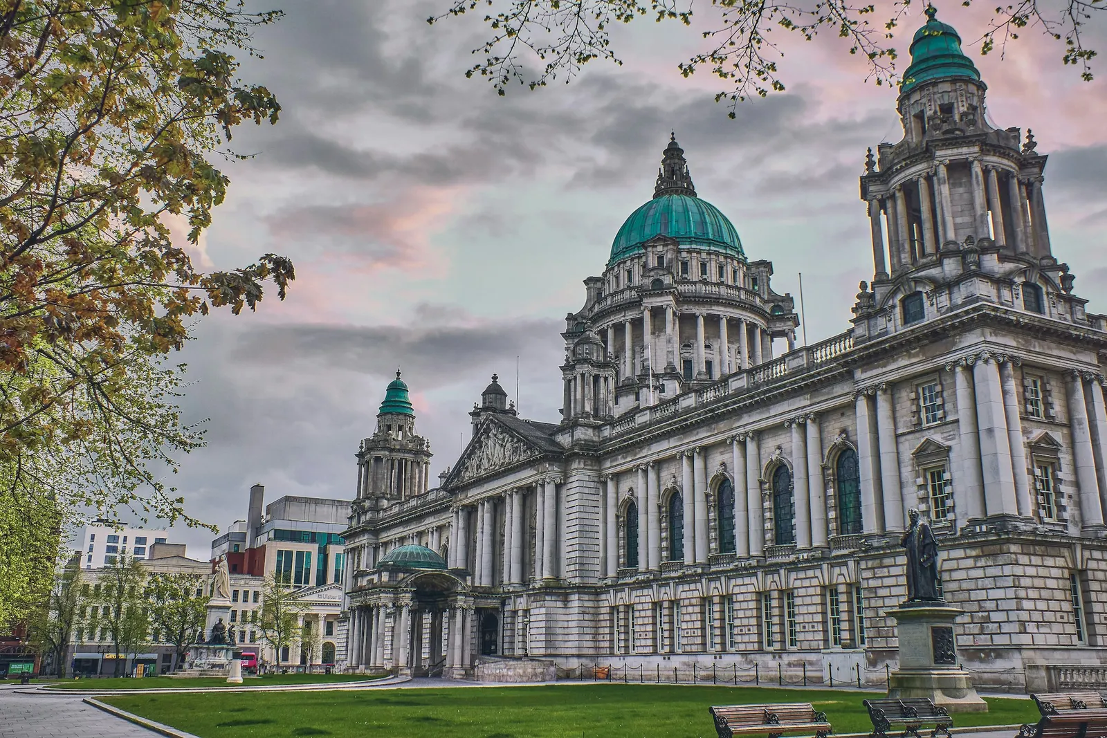 The domed Belfast City Hall seen from Donegall Square