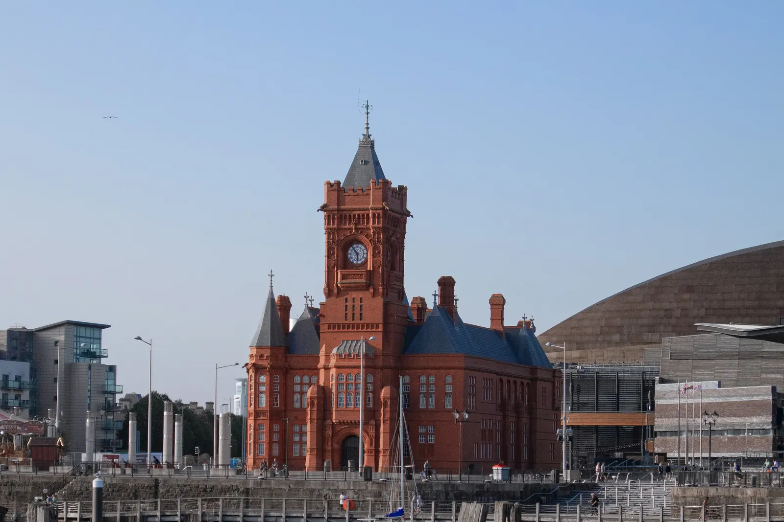 The red brick Pierhead Building on the waterfront at Cardiff Bay
