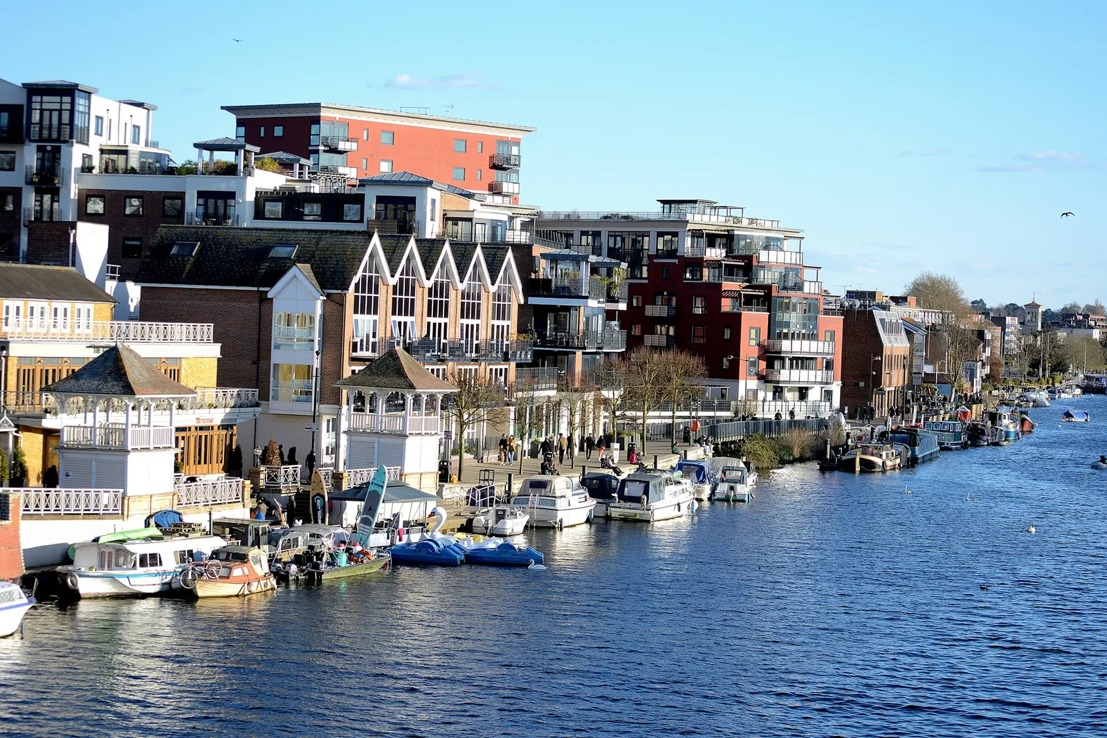 The riverside at Kingston upon Thames with boats on the water