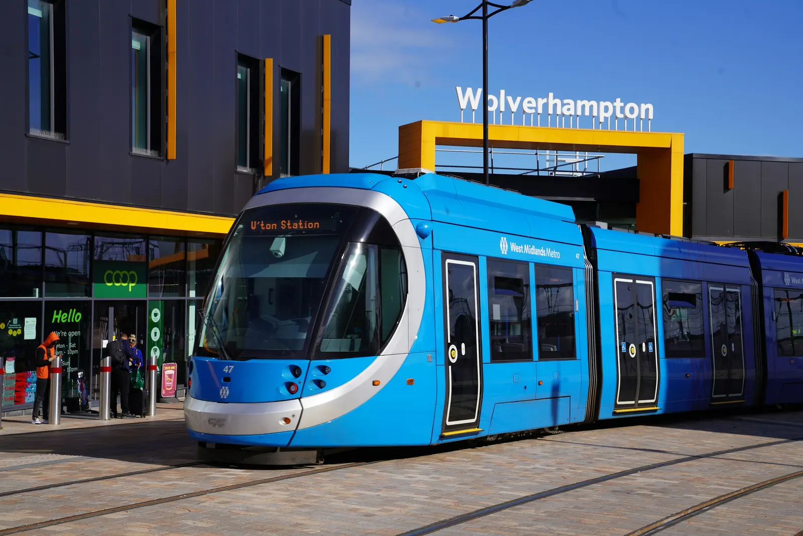 A West Midlands Metro tram at Wolverhampton