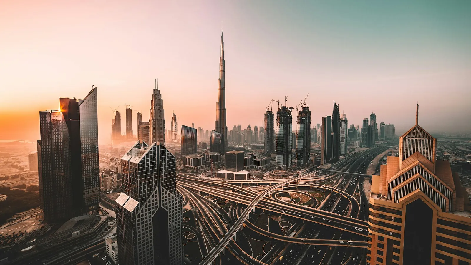 Dubai skyline at sunset